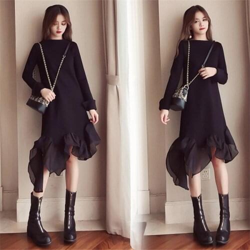 New Big Size Autumn Dress Sexy Women O-neck Mermaid Knitted Dresses Slim Lady Midi-long Irregular Dress Winter Bottomings WZ1471