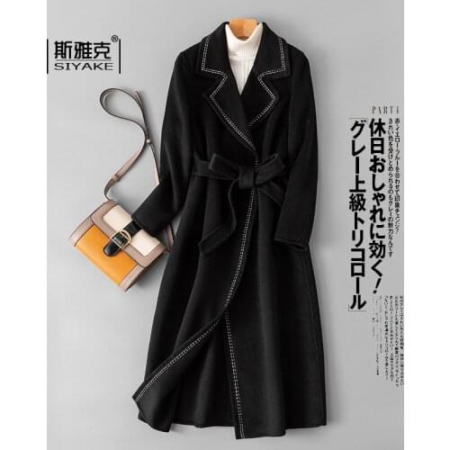 New High End Classic Black Double Faced Cashmere Coat in Autumn and Winter of 2021