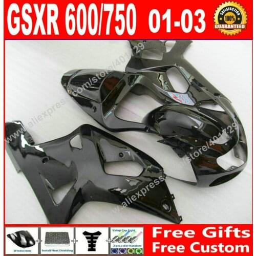 ABS plastic Fairings for new glossy black SUZUKI 2001 2002 2003 GSXR 600 750 motocycle parts 01 02 03 fairing kits 7 gift JD93