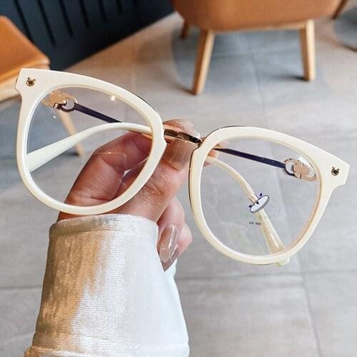 2021 New Beige Black Clear Glasses Frame For Women Anti-blue Light Round Cat Eye Eyeglasses Female Alloy Computer Shades