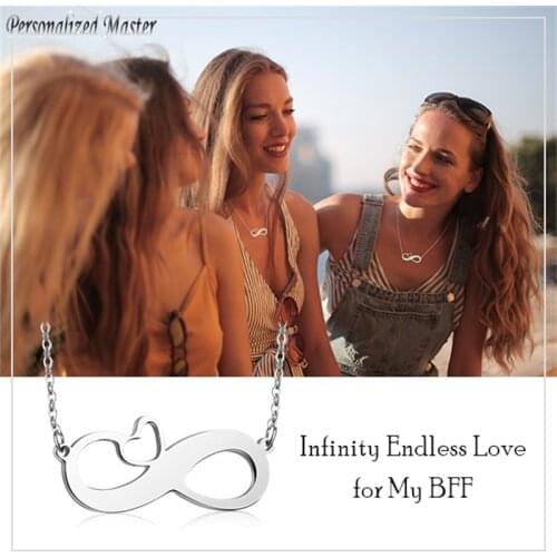 Personalized Master Customized Engrave Stainless Steel Forever Love Infinity Heart Love Women Pendant Necklace for Mothers' Day