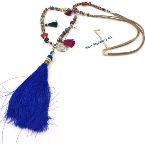 Personalized handmade indian jewelry long crystal beaded chain necklace tessal pendents unique boho long Necklaces for men women