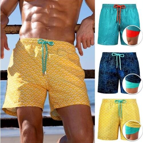 Trunks Beach Board Shorts Mens Swimwear Swim Shorts Drawstring Beach Casual Double Layer Swim Trunks With Pocket