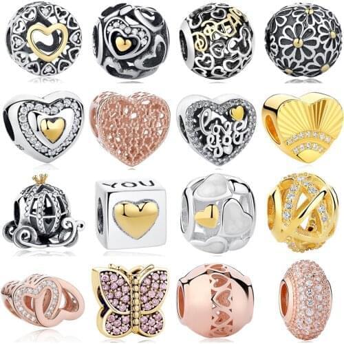 Fit Original Charms Bracelet Sterling Silver 925 Gold Heart Daisy Butterfly Beads Jewelry Making Valentines Day Gift