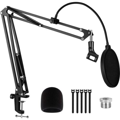 Microphone Arm Stand, Max Load 4.0 lb Adjustable Suspension Boom Scissor Arm Stand with 3/8" to 5/8" Adapter Pop Filter Mic Clip