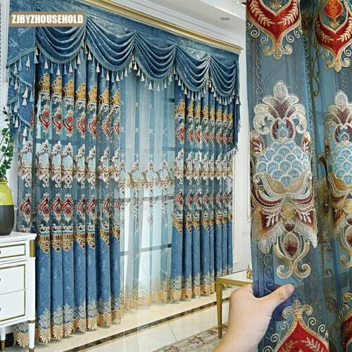 Modern Style Living Room Chinese Hollow Embroidered Curtain Gauze Thickened Chenille Bedroom Semi-blackout Luxury Curtain