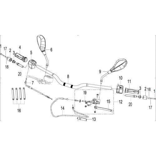 Handle bar brake lever clutch lever switches rear mirrors hand grip of Benelli TNT25