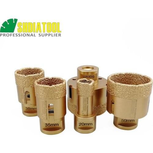 SHDIATOOL 5pcs Dia 20/35/38/50/60MM Vacuum brazed diamond Core drilling bits porcelain tile Hole Saw M14 Thread drill bits