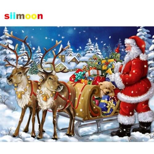 Siimoon 5d diy Diamond Painting Landscape Full Drill Square Diamond Art Embroidery Cross Stitch Christmas deer Decorations