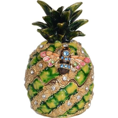 Vintage Pineapple Crystals Bejeweled Trinket Box with Bumble Bee Collectible Creative Gifts Necklace Holder