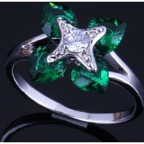 Admirable Heart Shaped Green Cubic Zirconia Silver Plated Ring V0426