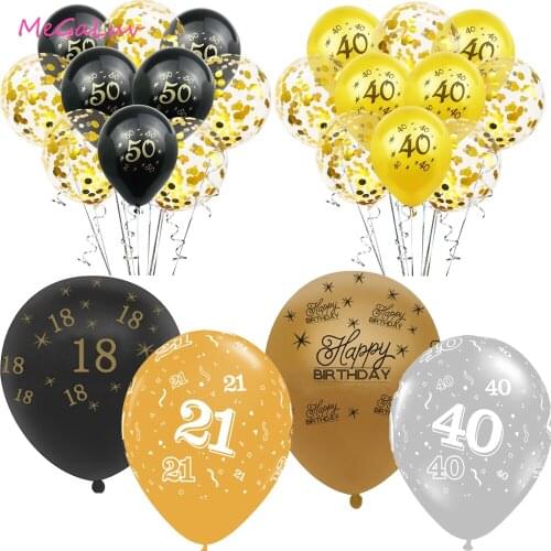 5pcs 12inch Happy Birthday Latex Balloon Gold Silver Black 18 21 30 40 50 Years Adult Helium Balloon Party Decoration Supplies
