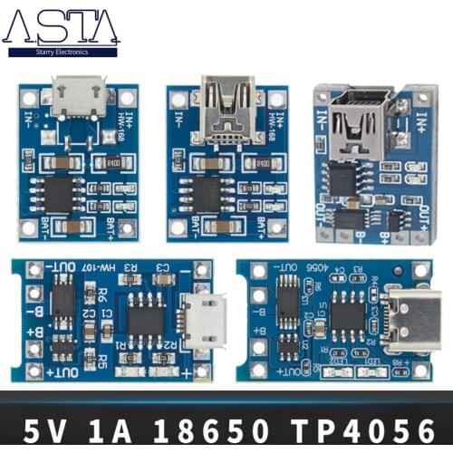 Type-c/Micro USB 5V 1A 18650 TP4056 Lithium Battery Charger Module Charging Board With Protection Dual Functions 1A Li-ion