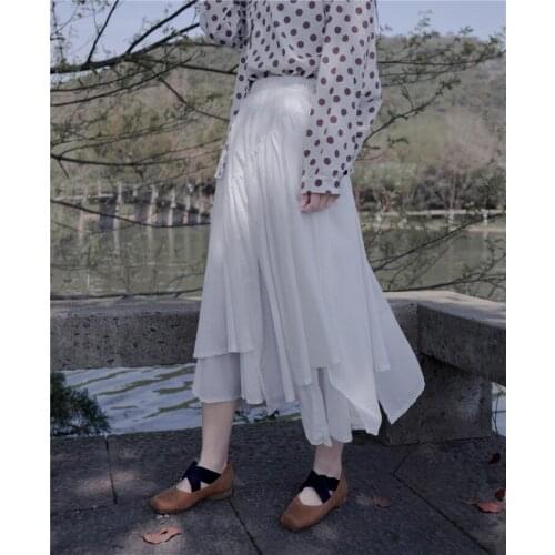 Women Loose Elastic Waist Solid Color Irregular Skirts Ladies Vintage Double Layer Skirt Female 2020 Skirts Summer