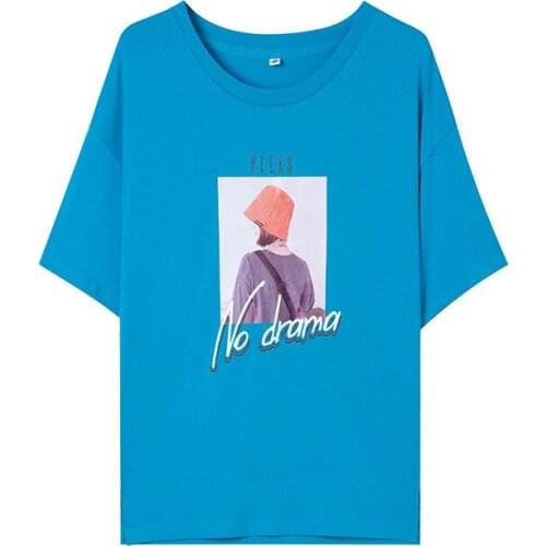 5 Color Cotton T-shirt Women Loose Short-sleeved Printing Fresh and Sweet Round Neck T-shirt Women