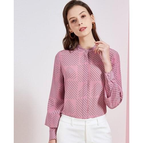Womens Blouses and Tops Silk pink plaid floral Office Formal Casual Shirts Plus Large Size Spring Summer Sexy Haut Femme