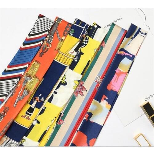 2019 Women Small Silk Scarf Striped Patchwork Print Floral Geometric Handle Bag Ribbons Long Scarves Neck Headwear Wrap Ties