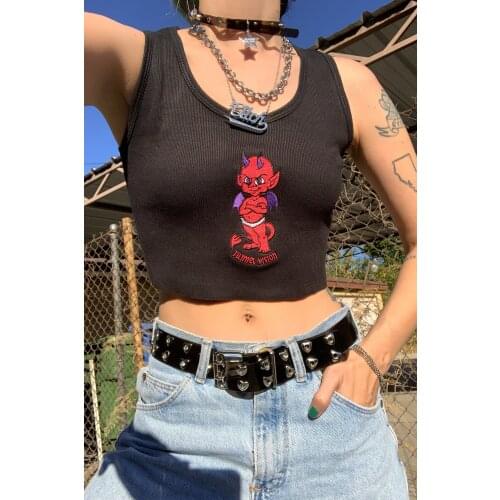 Womens Embroidery Printed Knitted Vest, Sleeveless Low Neck Crop Short Tops for Summer Wear