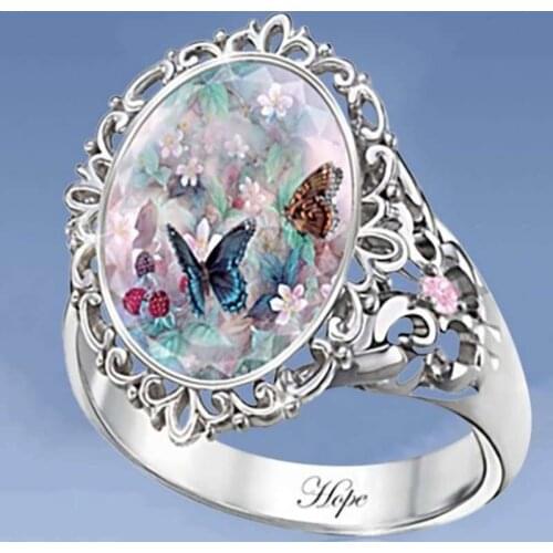 Woman ring Jewelry Exquisite Flower Butterfly Ring Elegant Engagement Wedding Jewelry Anniversary Birthday Party Gift
