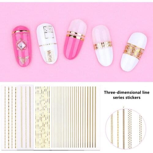 1 Sheet Rose Gold Silver 3D Nail Sticker Curve Stripe Lines Nails Stickers Adhesive Striping Tape Nail Art Stickers Decals