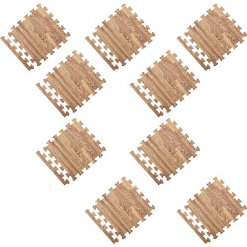 9 Pieces Wood Effect Interlocking Eva Mats Gym Exercise Kids Play Floor Foam Tiles Mats for Home Room Floor Decor