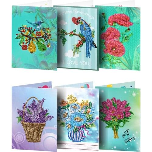6pcs 5D DIY Diamond Mosaic Greeting Cards Birthday Halloween Diamond Painting Kit Embroidery Birthday Gift Home Decoration
