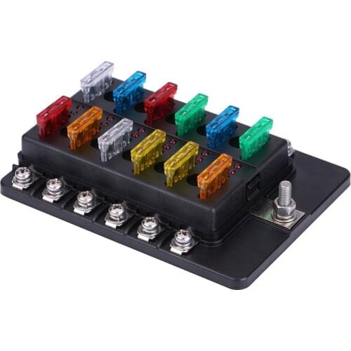 12 Way Circuit Blade Fuse Box Standard ATO ATC Block Holder Kit for Auto Car Truck Boat PBT Base PC Cover Terminal Connectors