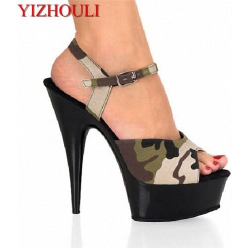 Fashion camouflage flowers a favorite photo photo 15 cm high heel sandals wedding shoe waterproof platform characteristics