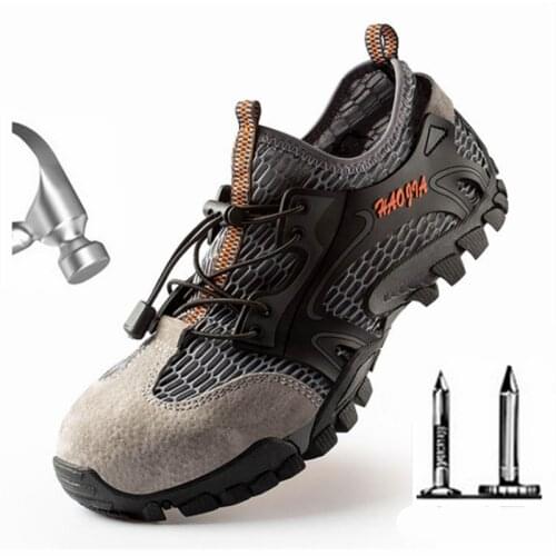 Summer Work Safety Shoes Men Steel Toe Cap Outdoor Climbing Safety Boots Breathable Non-slip Indestructible Protective Boots