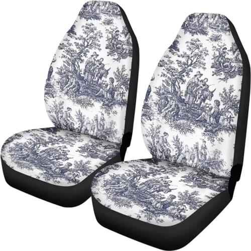 Car Seat Covers French Country Toile Ethine Pattern Universal Fit Most Cars Geometric Auto Fabic Front Seat Cover