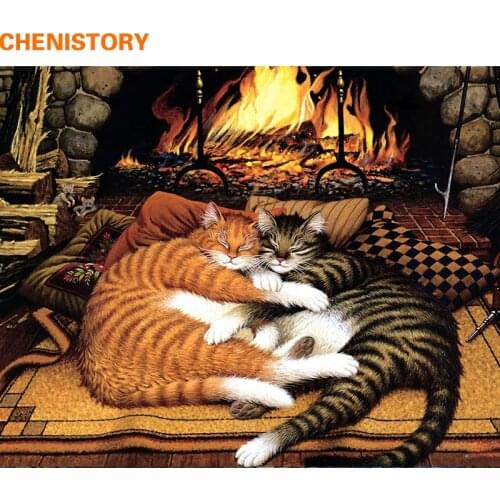 CHENISTORY Frameless Couple Cat Animals DIY Painting By Numbers Kit Paint On Canvas Painting Calligraphy For Home Decor 40x50cm