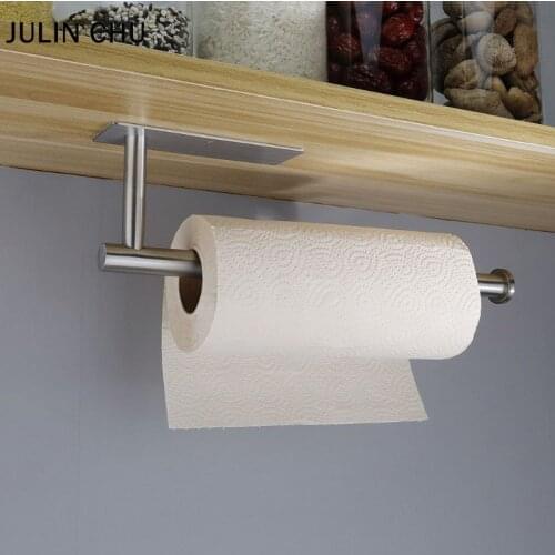 Kitchen Paper Holder 304 Stainless Steel Adhesive Bathroom Toilet Tissue Hanging Long Paper Towel Hanger Bar Roll Shelf Creative