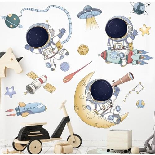 Travel in space Wall Sticker for Kids rooms Nursery Cartoon Spaceship UFO Wall Decals Decor Vinyl DIY Art Murals Home Decoration