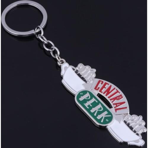 Friends TV Show Central Perk Coffee Logo Keychain Coffee Logo Letter Pendant Keyring Car Purse Jewelry Accessories Fan Gift