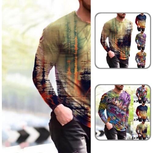 Abstract Pattern Cool 3D Print Slim Male Top Tees Shirt Long Sleeve for Dating