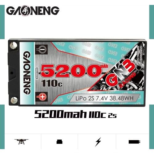 Gaoneng GNB 2S 5200mAh 7.4V 110C See Through 5.0mm Bullet Hardcase SHORTY LiPo Battery for 1/10 RC Drift Car MST Cherry D5 D5M