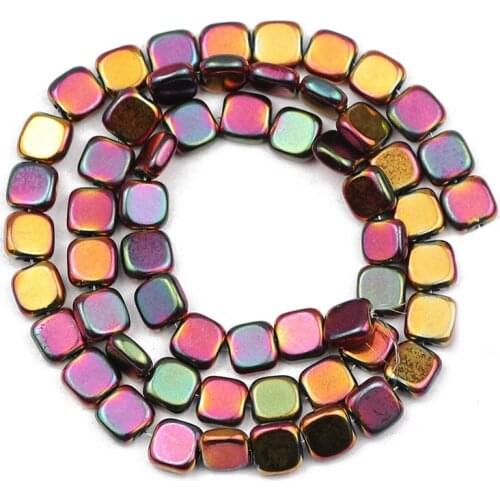 Natural Hematite Flat Square Shape Stone Rose Red Loose Spacer Beads For Handmade Jewelry Earrings Accessorie DIY Bracelet 4~8MM