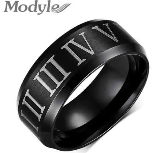 Modyle New Fashion Roman numerals black ring stainless steel cool men ring cocktail wedding jewelry wholesale