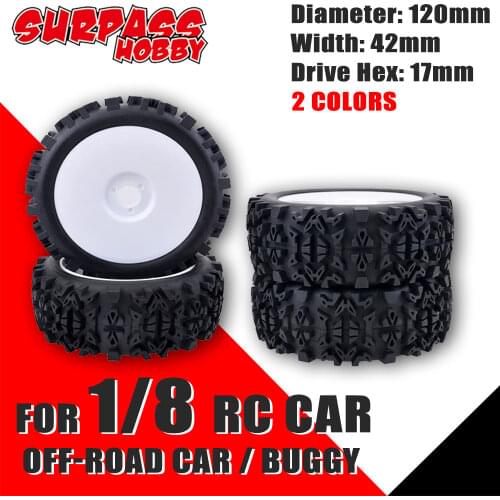 SURPASS HOBBY 4PCS 1/8 RC Off-Road Tyre 120MM Buggy Car Tires Wheels for Redcat Team VRX HPI Kyosho HSP Carson Traxxas Slash