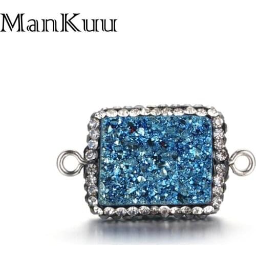 Mankuu 16*20mm Rectangle Druzy Connectors For Jewelry Making Cubic Zircon Natural Stone Connectors Charms DIY Jewelry Findings