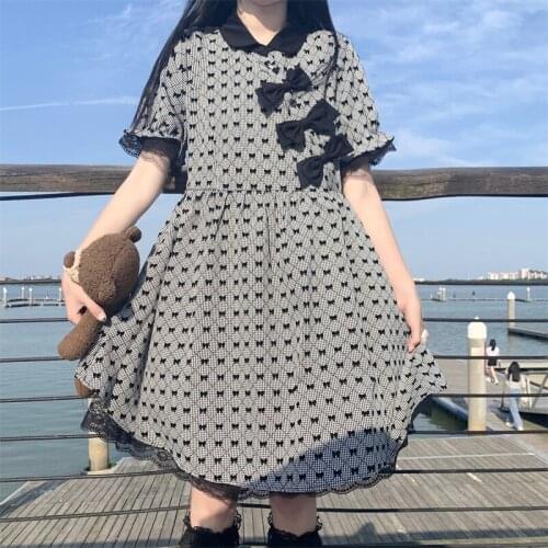 Summer girls bow knot dresses cute women summer black dresses kawaii chinese fashion women short dress