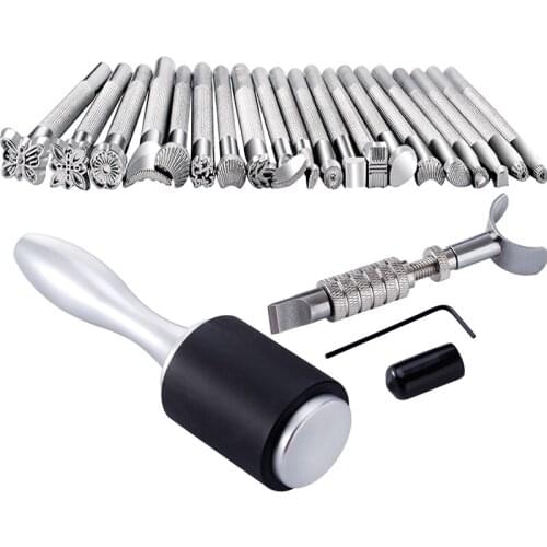 LMDZ 22 Pieces Leather Tool Kit with Leather Stamping Tools, Swivel Knife, Leather Working Hammer for Leather Craft DIY