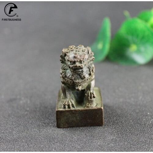 Pure Copper Lion Seal Ornament Lucky Feng Shui Decorations Crafts Bronze Animal Miniature Figurine Home Office Decor Accessories