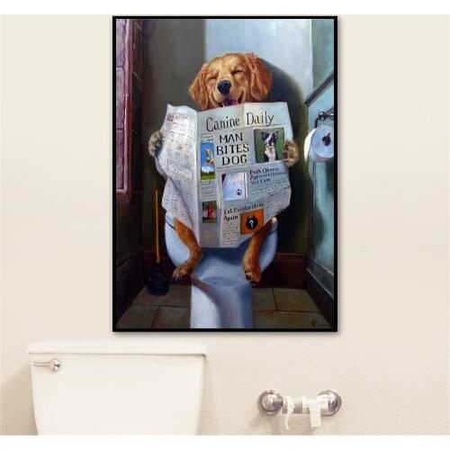 Cute Posters and Prints Bathroom Room Decor Wall Art Prints Funny Dog Toilet Reading Paper Home Decorative Nordic Canvas Art