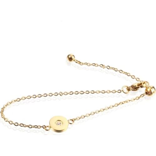 RIR Fashion Simple Stainless Steel With A Small Crystal Round Shape Pendant Bracelets For Women Charm Jewelry