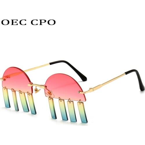 OEC CPO Fashion Rimless Sunglasses Women Personality Pendant Frameless Sunglasses Men Punk Eyewear Female Glasses UV400 Oculos