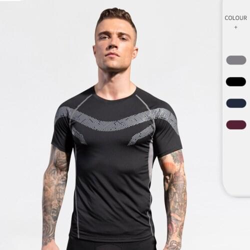 Men Printed Running Tight T-Shirt Fitness Compression Sport Shirts Quick Dry Workout Gym Clothing Breathable Short Sleeve Tops