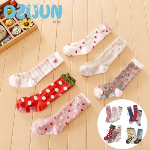3 Pairs/set Baby Boy Girls Anti Slip Knee High Socks A/B/C/D Sets Cute Strawberry Love Rabbit Happy Day 1-5 Years Cotton Socks