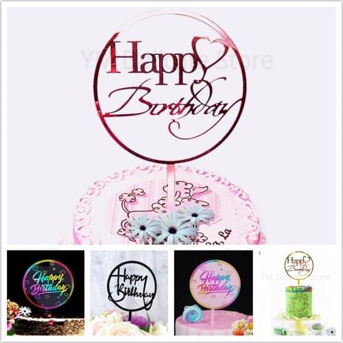 New Acrylic Cake Topper Golden Round Happy Birthday Cake toppers decoration For Kids Birthday Party Cake Decorations Baby Shower