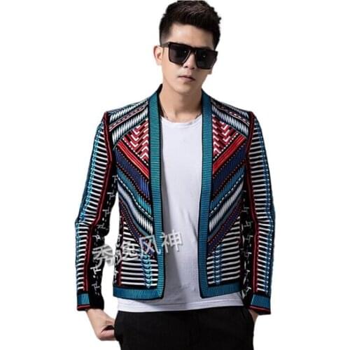 Colorful Embroidery Suit Men Blazer Hombre Slim Fit Stage Party Club Designer Jacket Men DJ Host Mens Blazer Jacket